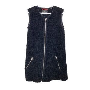 Maison Scotch Black Wool Faux Shearling Sleeveless Vest Leather Trim Full Zip S